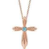 14K Rose Natural Blue Zircon Cross 16-18" Necklace