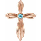 14K Rose Natural Blue Zircon Cross Pendant
