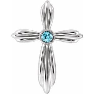14K White Natural Blue Zircon Cross Pendant