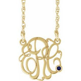10K Yellow 20 mm 3-Initials Imitation Blue Sapphire Script Monogram 18" Necklace