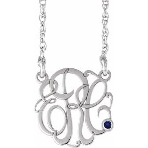 14K Yellow 20 mm 3-Initials Imitation Pink Tourmaline Script Monogram 18" Necklace