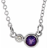 14K White Natural Amethyst & .02 CTW Natural Diamond 16" Necklace