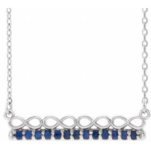 14K White Natural Blue Sapphire Infinity-Inspired Bar 18" Necklace