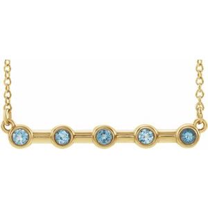 14K Yellow Natural Aquamarine Bezel Set Bar 18" Necklace