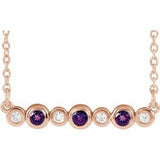 14K Rose Natural Amethyst & .08 CTW Natural Diamond Bezel Set 16-18" Necklace