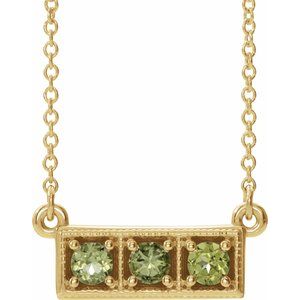14K Yellow Natural Peridot Three-Stone Bar 16-18" Necklace