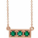14K Rose Lab-Grown Emerald Three-Stone Bar 16-18" Necklace