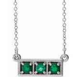 Platinum Lab-Grown Emerald Three-Stone Bar 16-18" Necklace