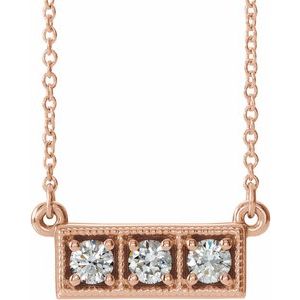 14K Rose 1/4 CTW Natural Diamond Three-Stone Bar 16-18" Necklace
