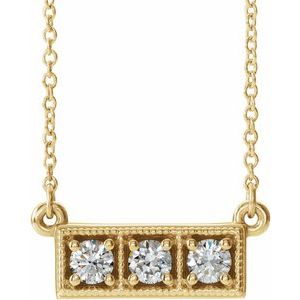 14K Yellow 1/4 CTW Natural Diamond Three-Stone Bar 16-18" Necklace