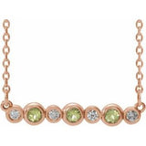 14K Rose Natural Peridot & .08 CTW Natural Diamond Bezel Set 16-18" Necklace