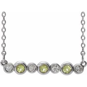 14K White Natural Peridot & .08 CTW Natural Diamond Bezel Set 16-18" Necklace