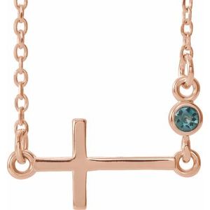 14K Rose Natural Alexandrite Sideways Cross 16-18" Necklace