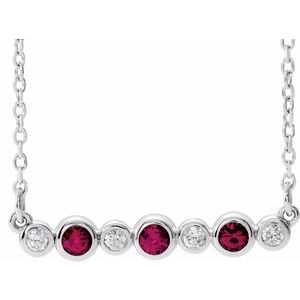 14K White Lab-Grown Ruby & .08 CTW Natural Diamond Bezel Set 16-18" Necklace