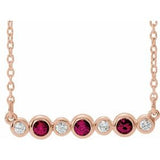 14K Rose Natural Ruby & .08 CTW Natural Diamond Bezel Set 16-18" Necklace