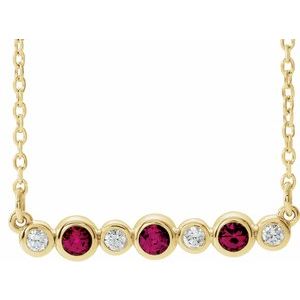 14K Yellow Natural Ruby & .08 CTW Natural Diamond Bezel Set 16-18" Necklace