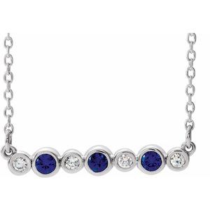 14K White Lab-Grown Blue Sapphire & .08 CTW Natural Diamond Bezel Set 16-18" Necklace