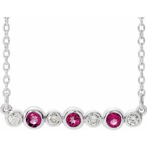 14K White Natural Pink Tourmaline & .08 CTW Natural Diamond Bezel Set 16-18" Necklace