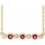 14K Yellow Natural Pink Tourmaline & .08 CTW Natural Diamond Bezel Set 16-18" Necklace