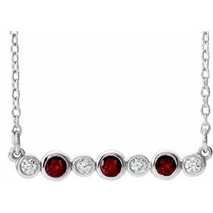 14K White Natural Mozambique Garnet & .08 CTW Natural Diamond Bezel Set 16-18" Necklace