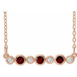 14K Rose Natural Mozambique Garnet & .08 CTW Natural Diamond Bezel Set 16-18" Necklace
