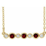 14K Yellow Natural Mozambique Garnet & .08 CTW Natural Diamond Bezel Set 16-18" Necklace