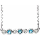 14K White Natural Aquamarine & .08 CTW Natural Diamond Bezel Set 16-18" Necklace