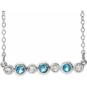 Sterling Silver Natural Aquamarine & .08 CTW Natural Diamond Bezel Set 16-18" Necklace