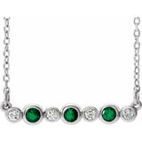 14K White Lab-Grown Emerald & .08 CTW Natural Diamond Bezel Set 16-18" Necklace