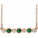 14K Rose Natural Emerald & .08 CTW Natural Diamond Bezel Set 16-18" Necklace