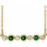 14K Yellow Lab-Grown Emerald & .08 CTW Natural Diamond Bezel Set 16-18" Necklace