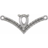 14K White Accented "V" Necklace Center