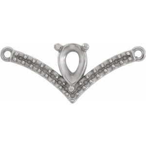 14K White Accented "V" Necklace Center