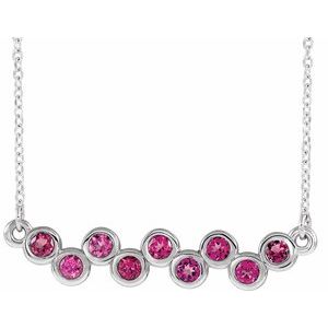 Platinum Natural Pink Sapphire Bezel Set Bar 16-18" Necklace