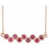 14K Rose Natural Pink Tourmaline Bezel Set Bar 16-18" Necklace