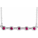 14K White Natural Ruby Bezel Set Bar 16" Necklace