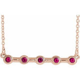 14K Rose Natural Ruby Bezel Set Bar 16" Necklace