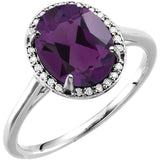 14K White 10x8 mm Natural Amethyst & .06 CTW Natural Diamond Ring