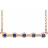 14K Rose Lab-Grown Blue Sapphire Bezel Set Bar 16" Necklace