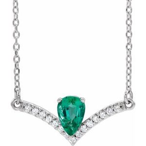 14K White Lab-Grown Emerald & .06 CTW Natural Diamond 18" Necklace