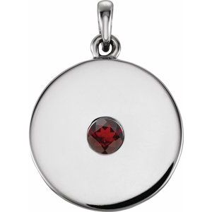 Sterling Silver Natural Mozambique Garnet Disc Pendant