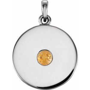 Sterling Silver Natural Citrine Disc Pendant