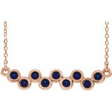 14K Rose Natural Blue Sapphire Bezel Set Bar 16-18" Necklace
