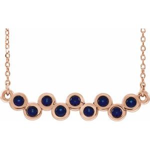 14K Rose Natural Blue Sapphire Bezel Set Bar 16-18" Necklace