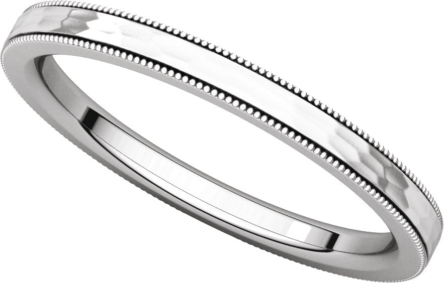 14K White Gold 2 mm Milgrain Edge Comfort-Fit Flat Band Size 7