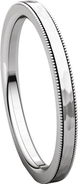 14K White Gold 2 mm Milgrain Edge Comfort-Fit Flat Band Size 7