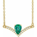 14K Yellow Lab-Grown Emerald & .06 CTW Natural Diamond 16" Necklace
