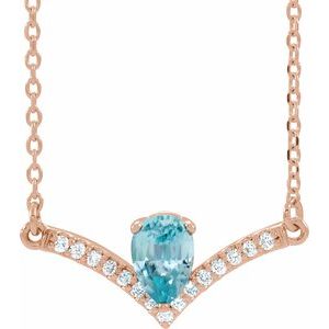 14K Rose Natural Blue Zircon & .06 CTW Natural Diamond 18" Necklace