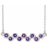 Platinum Natural Amethyst Bezel Set Bar 16-18" Necklace