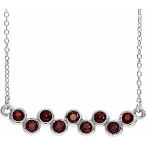 14K White Natural Mozambique Garnet Bezel Set Bar 16-18" Necklace